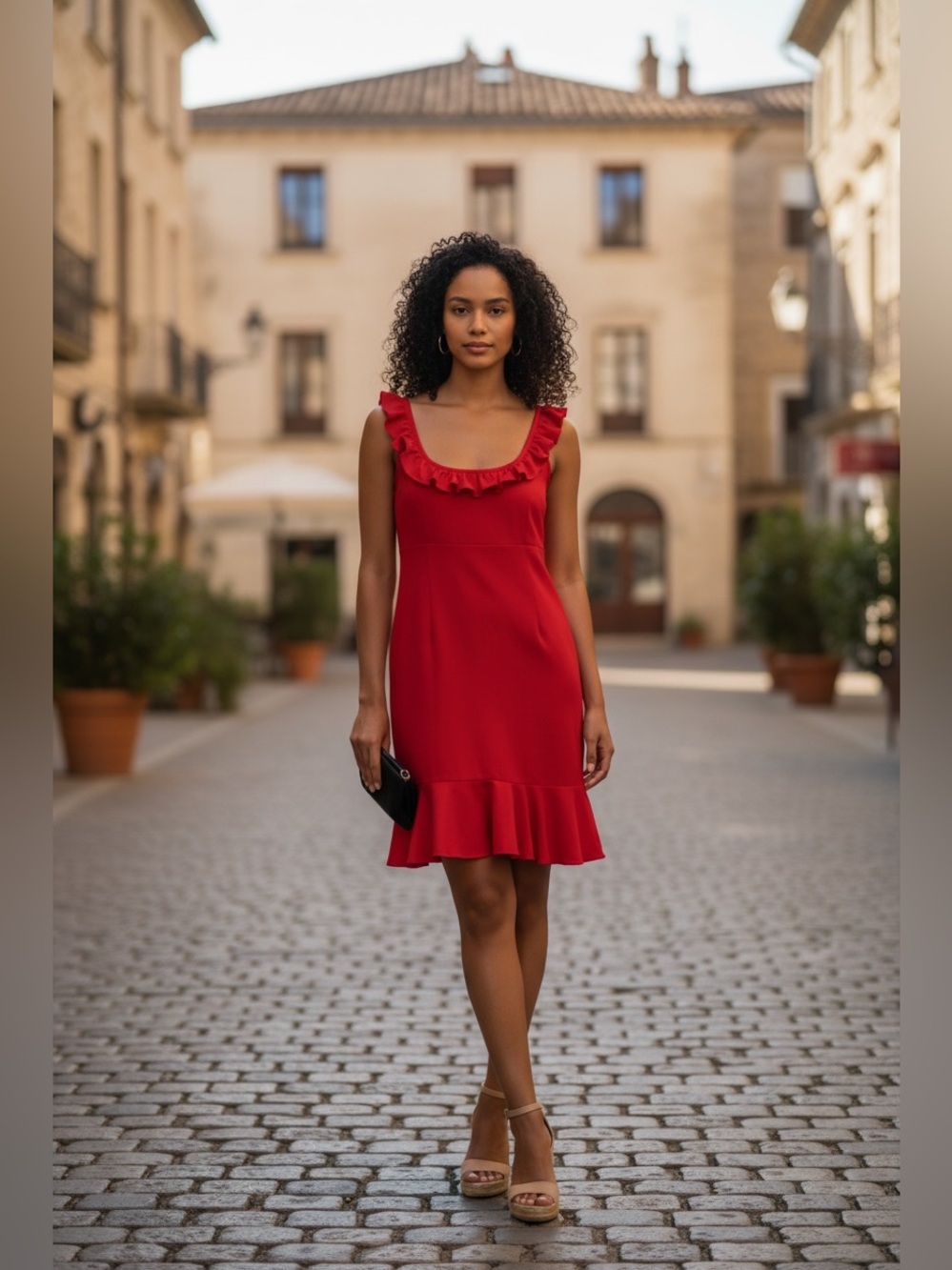 VENUS Candy Apple Red Ruffle Dress! SzL
